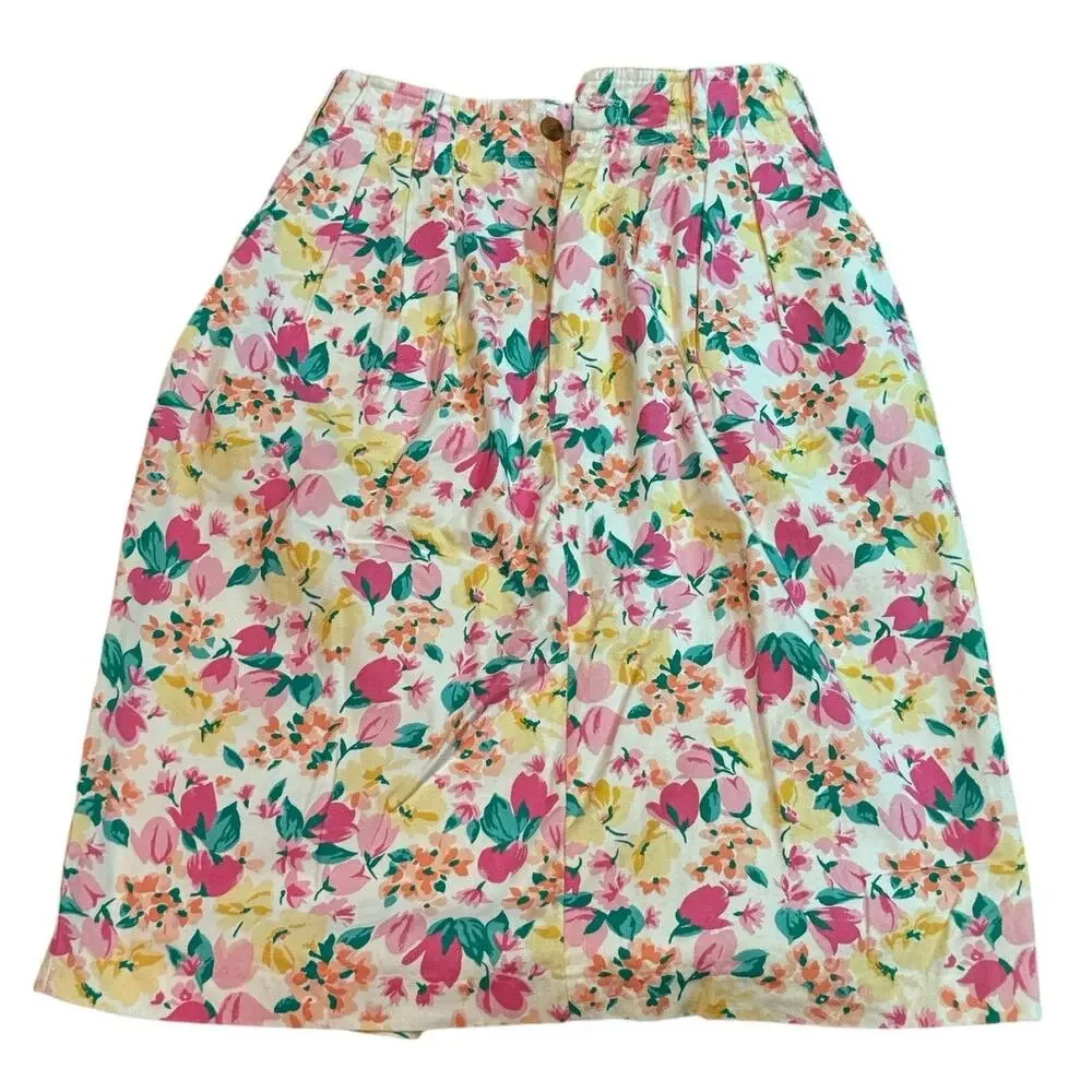 Vintage Hunt Club high waisted pleated floral, pockets, white, pink skirt size 8